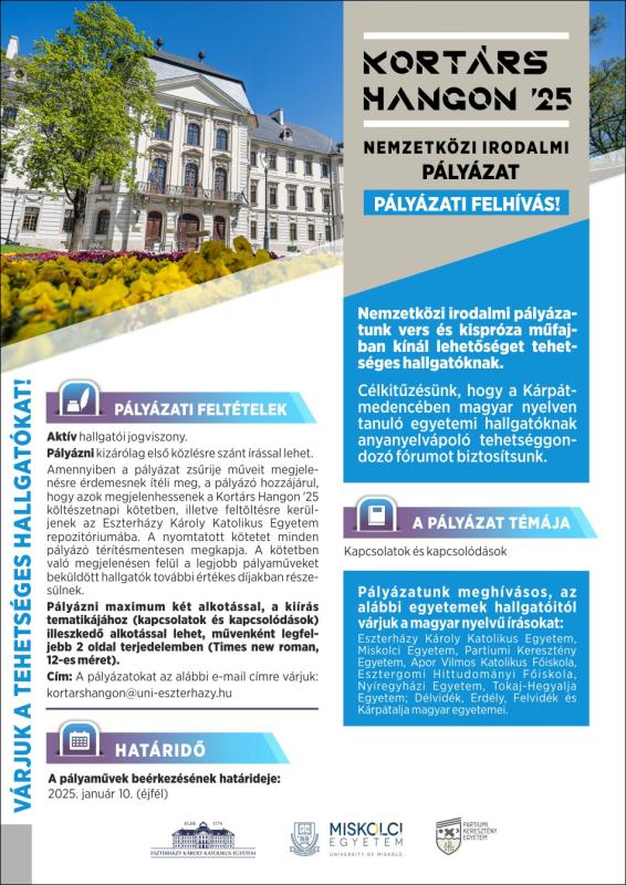 Idén is várja a tehetséges hallgatók jelentkezését a Kortárs Hangon Nemzetközi Irodalmi Pályázat